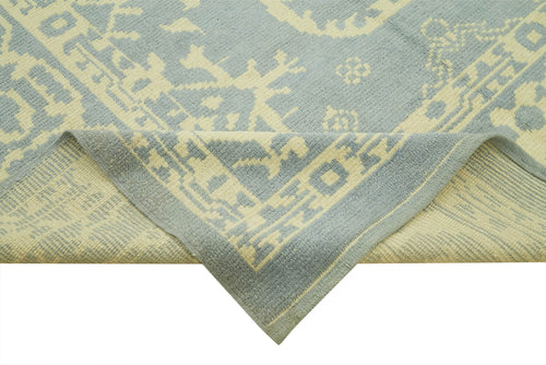 Purpleocco Blue Geometric Wool Cotton Handmade Rug 7'9'' x 9'11''