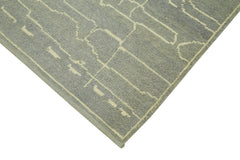 Purpleocco Blue Geometric Wool Cotton Handmade Rug 6'7'' x 9'7''