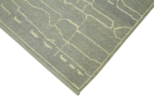 Purpleocco Blue Geometric Wool Cotton Handmade Rug 6'7'' x 9'7''