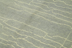 Purpleocco Blue Geometric Wool Cotton Handmade Rug 6'7'' x 9'7''