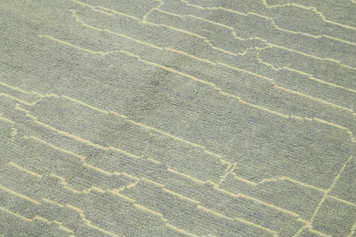 Purpleocco Blue Geometric Wool Cotton Handmade Rug 6'7'' x 9'7''