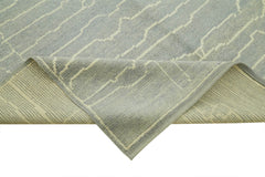 Purpleocco Blue Geometric Wool Cotton Handmade Rug 6'7'' x 9'7''