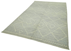 Purpleocco Blue Geometric Wool Cotton Handmade Rug 6'0'' x 10'0''