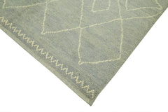 Purpleocco Blue Geometric Wool Cotton Handmade Rug 6'0'' x 10'0''