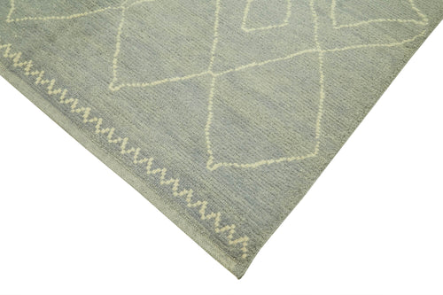 Purpleocco Blue Geometric Wool Cotton Handmade Rug 6'0'' x 10'0''