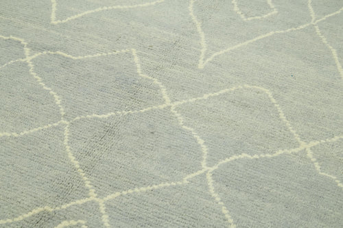 Purpleocco Blue Geometric Wool Cotton Handmade Rug 6'0'' x 10'0''