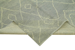 Purpleocco Blue Geometric Wool Cotton Handmade Rug 6'0'' x 10'0''