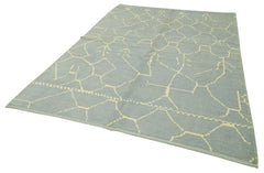 Purpleocco Blue Geometric Wool Cotton Handmade Rug 6'4'' x 9'4''