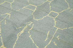 Purpleocco Blue Geometric Wool Cotton Handmade Rug 6'4'' x 9'4''