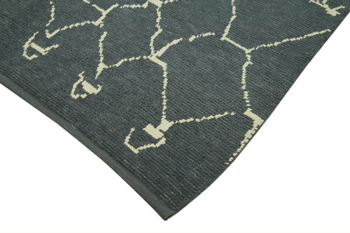 Purpleocco Grey Geometric Wool Cotton Handmade Rug 6'1'' x 8'11''