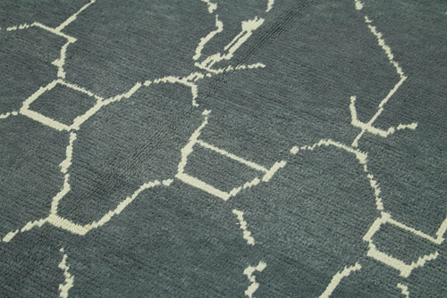 Purpleocco Grey Geometric Wool Cotton Handmade Rug 6'1'' x 8'11''