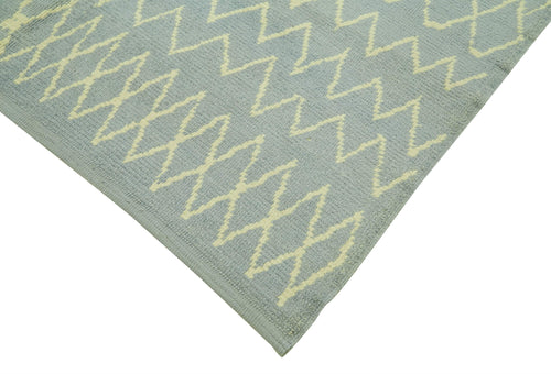 Purpleocco Blue Geometric Wool Cotton Handmade Rug 6'3'' x 9'6''