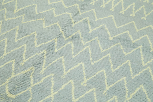 Purpleocco Blue Geometric Wool Cotton Handmade Rug 6'3'' x 9'6''