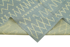 Purpleocco Blue Geometric Wool Cotton Handmade Rug 6'3'' x 9'6''