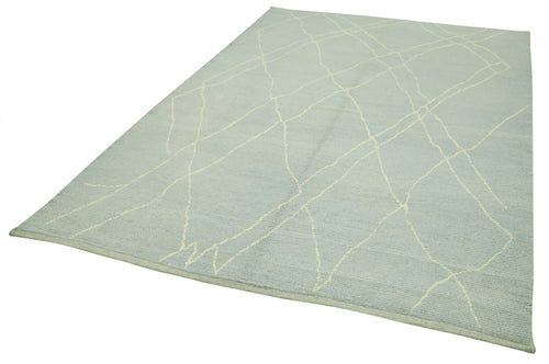 Purpleocco Blue Geometric Wool Cotton Handmade Rug 6'2'' x 9'7''