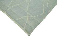 Purpleocco Blue Geometric Wool Cotton Handmade Rug 6'2'' x 9'7''