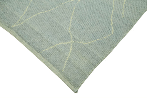 Purpleocco Blue Geometric Wool Cotton Handmade Rug 6'2'' x 9'7''