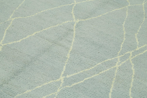 Purpleocco Blue Geometric Wool Cotton Handmade Rug 6'2'' x 9'7''