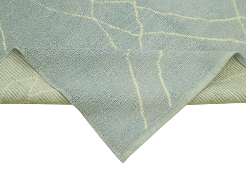 Purpleocco Blue Geometric Wool Cotton Handmade Rug 6'2'' x 9'7''