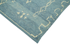 Purpleocco Blue Geometric Wool Cotton Handmade Rug 6'5'' x 9'4''
