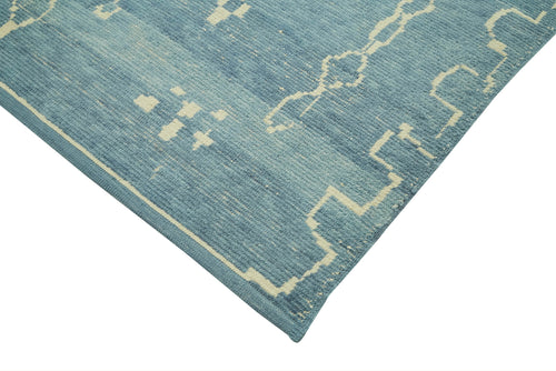 Purpleocco Blue Geometric Wool Cotton Handmade Rug 6'5'' x 9'4''