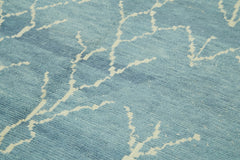 Purpleocco Blue Geometric Wool Cotton Handmade Rug 6'5'' x 9'4''