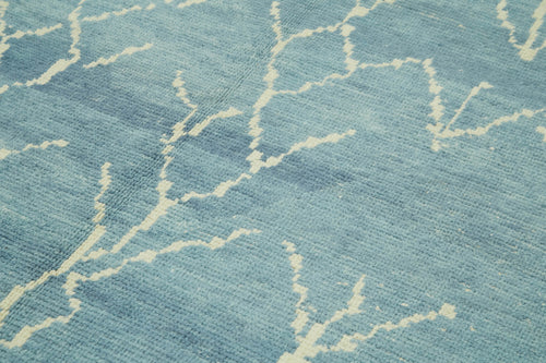 Purpleocco Blue Geometric Wool Cotton Handmade Rug 6'5'' x 9'4''