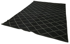 Purpleocco Black Geometric Wool Cotton Handmade Rug 7'3'' x 9'10''