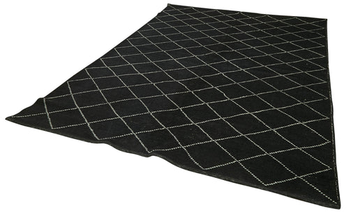 Purpleocco Black Geometric Wool Cotton Handmade Rug 7'3'' x 9'10''