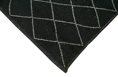 Purpleocco Black Geometric Wool Cotton Handmade Rug 7'3'' x 9'10''