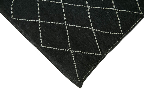 Purpleocco Black Geometric Wool Cotton Handmade Rug 7'3'' x 9'10''