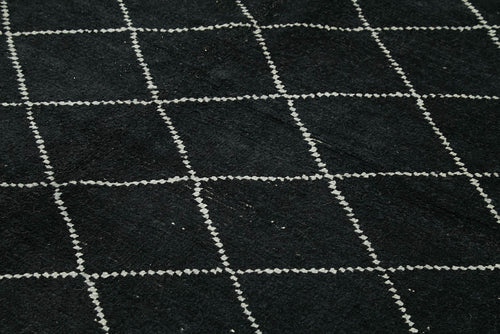 Purpleocco Black Geometric Wool Cotton Handmade Rug 7'3'' x 9'10''