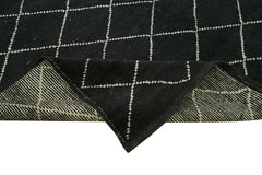 Purpleocco Black Geometric Wool Cotton Handmade Rug 7'3'' x 9'10''