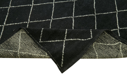 Purpleocco Black Geometric Wool Cotton Handmade Rug 7'3'' x 9'10''