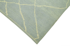 Purpleocco Blue Geometric Wool Cotton Handmade Rug 7'8'' x 9'11''