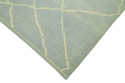 Purpleocco Blue Geometric Wool Cotton Handmade Rug 7'8'' x 9'11''