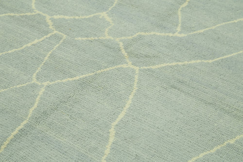 Purpleocco Blue Geometric Wool Cotton Handmade Rug 7'8'' x 9'11''