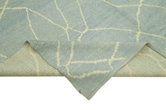 Purpleocco Blue Geometric Wool Cotton Handmade Rug 7'8'' x 9'11''