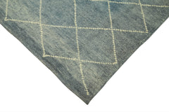 Purpleocco Blue Geometric Wool Cotton Handmade Rug 7'8'' x 9'7''