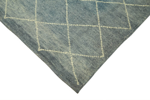 Purpleocco Blue Geometric Wool Cotton Handmade Rug 7'8'' x 9'7''