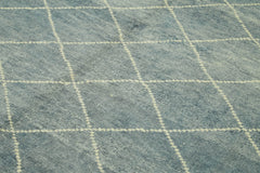 Purpleocco Blue Geometric Wool Cotton Handmade Rug 7'8'' x 9'7''