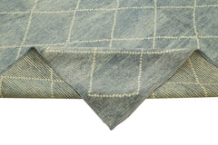 Purpleocco Blue Geometric Wool Cotton Handmade Rug 7'8'' x 9'7''