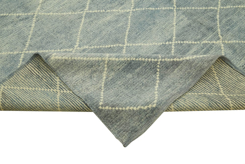 Purpleocco Blue Geometric Wool Cotton Handmade Rug 7'8'' x 9'7''