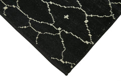 Purpleocco Black Geometric Wool Cotton Handmade Rug 6'5'' x 9'9''