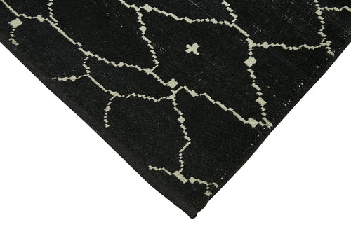 Purpleocco Black Geometric Wool Cotton Handmade Rug 6'5'' x 9'9''