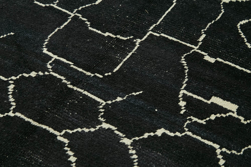 Purpleocco Black Geometric Wool Cotton Handmade Rug 6'5'' x 9'9''
