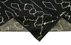 Purpleocco Black Geometric Wool Cotton Handmade Rug 6'5'' x 9'9''