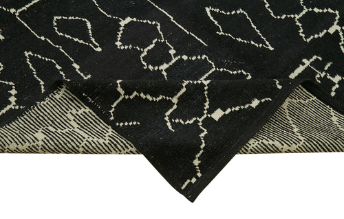 Purpleocco Black Geometric Wool Cotton Handmade Rug 6'5'' x 9'9''