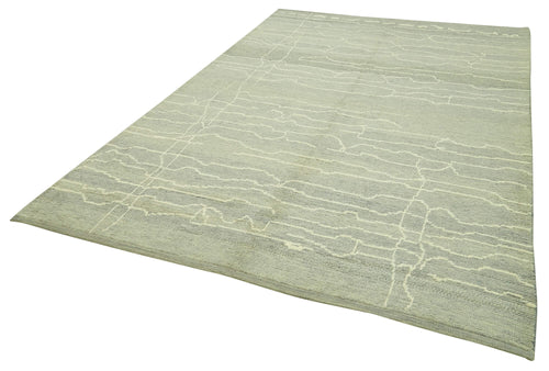 Purpleocco Grey Geometric Wool Cotton Handmade Rug 6'9'' x 10'0''