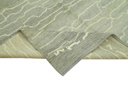 Purpleocco Grey Geometric Wool Cotton Handmade Rug 6'9'' x 10'0''